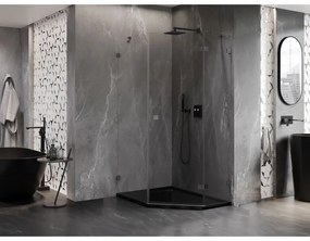 Mexen Lunar, päťuholníkový sprchový kút s pravým sklonom 80 x 90 cm, 8mm číre sklo, pištoľovo sivý kartáčovaný - 831-080P-090L-66-00-P