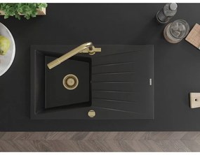 Mexen Cesar, granitový drez 775x470x190 mm, 1-komorový a zlatá batéria Duero, čierna, 6514-77-671600-50