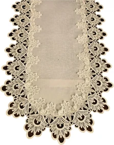 Oválny béžový obrus zdobený krajkou Šírka: 60 cm | Dĺžka: 120 cm