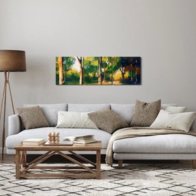 Obraz lesa v letnom slnku, maľba (s hodinami) (90x30 cm)