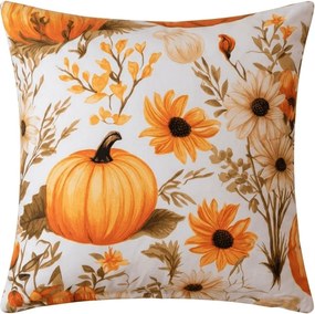 Obliečka na vankúš z mikrovlákna FLOWERS AND PUMPKINS 45x45 cm, oranžová