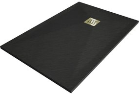 Mexen Stone+, obdĺžniková vanička z minerálneho kompozitu 100 x 70 cm, čierna, zlatá lesklá krytka, 44707010-G