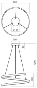 Redo 01-4015 - LED stmievateľný luster na lankách SCROLL LED/38W/230V čierny