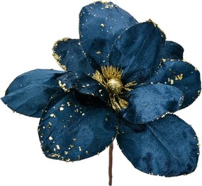 Modro-zlatá dekorácia kvetina vianočná hviezda Poinsettia - Ø 24*27 cm
