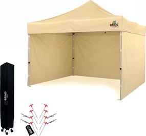 BRIMO Skladací altánok 3x3 m na Oslavy: Nepremokavá Ochrana a Bleskové Zloženie - s 3 stenami - Béžová 9