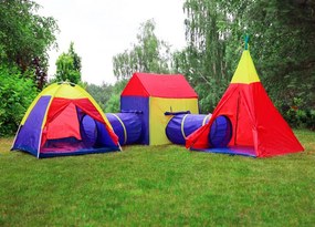 IPLAY Detský set stanov 5v1 – stan tipi, iglu, domček + 2 tunely pre deti