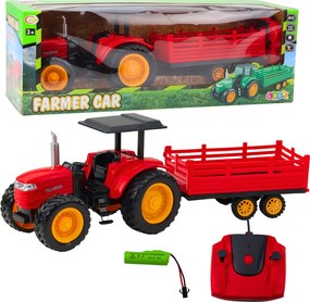 LEAN Toys Poľnohospodársky traktor s prívesom, diaľkovo ovládaný RC, červený