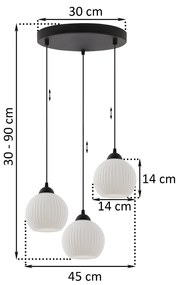 Závesné svietidlo Riffle Round, 3x biele sklenené tienidlo, b, o
