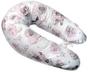 Dojčiace bavlnený vankúš - relaxačná poduška Baby Nellys, Zvieratká na mráčiku, ružový