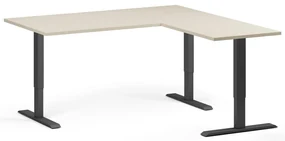 Výškovo nastaviteľný stôl, 160x160 cm, 3 motory, L/P, čierna podnož, breza