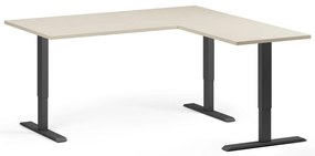 Výškovo nastaviteľný stôl, 160x160 cm, 3 motory, L/P, čierna podnož, breza