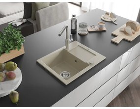 Mexen Enzo, 1-komorový granitový drez 576x465x174 mm a drezová batéria Flora, béžová, 6506-69-670401-00