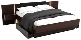 Manželská posteľ DOTA + rošt + matrac DE LUX + doska s nočnými stolíkmi, 180x200, dub Kraft zlatý/čierna