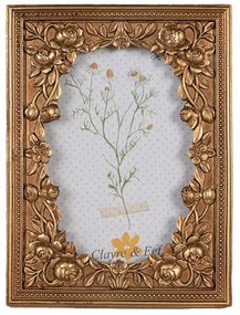 Zlatý antik fotorámik zdobený kvetmi - 17*2*22 cm / 13*18 cm