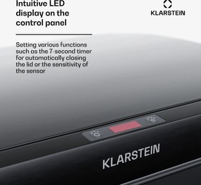 Klarstein Touchless, senzorový odpadkový kôš, 60 l, z nehrdzavejúcej ocele, Soft-Close zatváranie, napájaný batériou, LED displej, časovač
