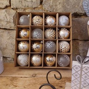 DECOLED Plastové ozdoby, prům. 6 cm, 16 ks, světlá