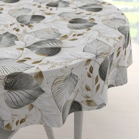 Biante Veľký dekoračný okrúhly obrus Leona LN-173 Sivé listy na režnom Ø 190 cm