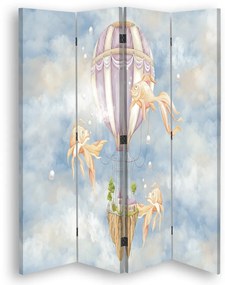 Gario Paraván Teplovzdušný balón, dom a ryby na modrej oblohe Rozmery: 145 x 170 cm, Prevedenie: Klasický paraván