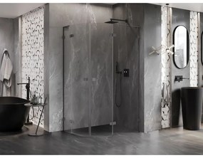 Mexen Lunar, L pravý polkruhový sprchový kút 90 x 80 cm, 8mm číre sklo, grafitový profil, 833L-090P-080L-95-00