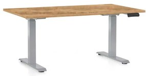 Výškovo nastaviteľný stôl OfficeTech D, 140 x 80 cm, sivá podnož, dub zlatý