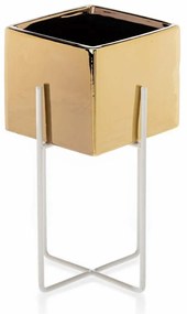 KERAMICKÝ KVETINÁČ SO STOJANOM MIZU 22X12 CM ZLATÁ/BIELA
