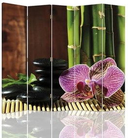 Ozdobný paraván Zen Orchid Bamboo - 180x170 cm, päťdielny, obojstranný paraván 360°