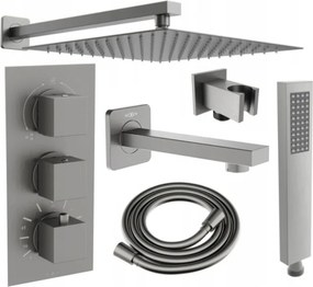 Mexen Cube DR02 podomietkový vaňový a sprchový set s hlavovou sprchou 30x30 cm (7v1), grafitová, 77503DR0230-66