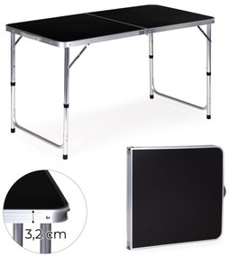 Turistický stolík, skladací kempingový stolík, čierna doska, 120 x 60 cm