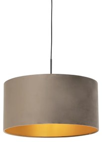 Závesná lampa s velúrovým tienidlom taupe so zlatom 50 cm - Combi