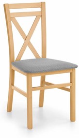Drevená jedálenská stolička DARIUSZ – masív, látka, viac farieb Medový dub / Sivá