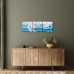 Obraz - Maľba jachty na mori (s hodinami) (90x30 cm)