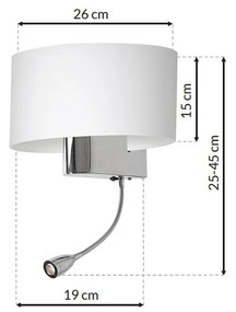 Nástenné svietidlo Casino, biele textilné tienidlo + 1xLED 1w, ch