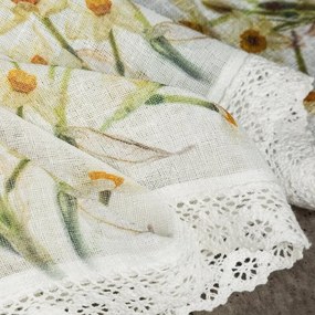 Dekorstudio Kuchynská záclonka FLORA zdobená kvetinovou potlačou a čipkou 150 x 30 cm