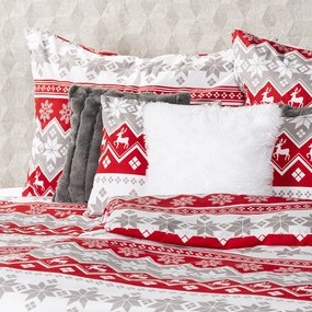 4home Vianočné bavlnené obliečky Red Nordic , 140 x 220 cm, 70 x 90 cm