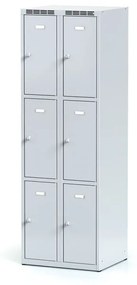 Alfa 3 Šatníková skrinka s úložnými boxami, 6 boxov, 1800 x 600 x 500 mm, otočný zámok, sivé dvere