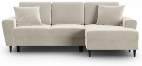 Béžová zamatová rozkladacia/s úložným priestorom rohová pohovka (pravý roh/s leňoškou) Kyoto – Cosmopolitan Design