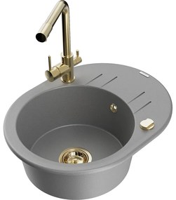 Mexen Kevin, drez granitový 586x458x190 mm, 1-komorový a zlatá Duero batéria, šedá, 6517-71-671600-50