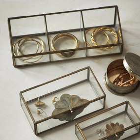 MADAM STOLTZ Sklenená krabička s priehradkami Antique Brass