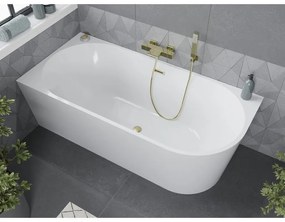 Mexen Mia, voľne stojaca rohová vaňa ľavá 140 x 75 cm, biela, zlatý matný prepad, 52691407500L-55