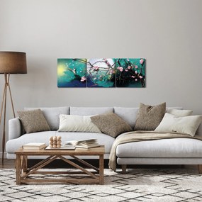 Obraz - Strom, grafika (s hodinami) (90x30 cm)