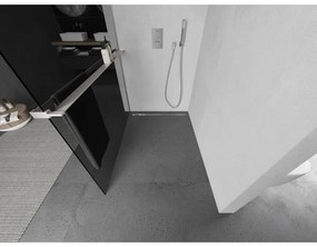 Mexen Kioto+, sprchová zástena Walk-In s poličkou a vešiakom 80 x 200 cm, 8mm šedé sklo, brúsená oceľ profil, 800-080-121-97-40