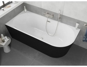 Mexen Silo, rohová voľne stojaca ryhovaná vaňa, ľavá, 170 x 80 cm, biela-čierna, oceľový prepad, 52891708075L-97