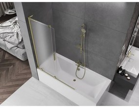 Mexen Velar L, 2-krídlová posuvná vaňová zástena 120 x 150 cm, 8mm sklo námraza, zlatá matná, 896-120-003-31-55