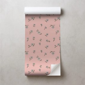 Samolepiaca tapeta ružové pozadie s bielymi kvietkami