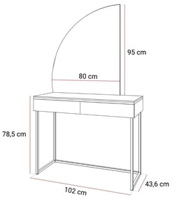 TOALETNÝ STOLÍK NESSIE BIELY ĽAVÝ + STRIEBORNÝ PODSTAVEC + ZRKADLO POLMESIAC