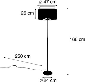 Moderná stojaca lampa zlatá s tienidlom čiernym so zlatom - Simplo