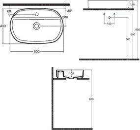 Isvea Isvea, SINTESI keramické umývadlo na dosku, 60x40cm, biela, 10SI65060