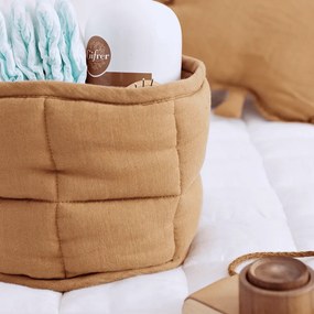 Ľanový prešívaný košík karamelový o 20 cm