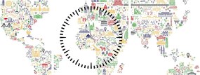 Obraz - Obrázková mapa (s hodinami) (90x30 cm)
