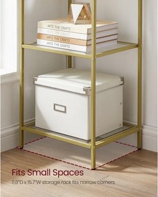 Sklenený regál, polica 6-úrovňová, oceľový rám, 30 x 40 x 177,3 cm, zlatá farba